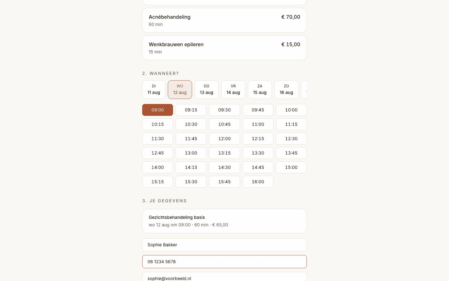 Stap 3: naam, e-mailadres en telefoonnummer invullen.