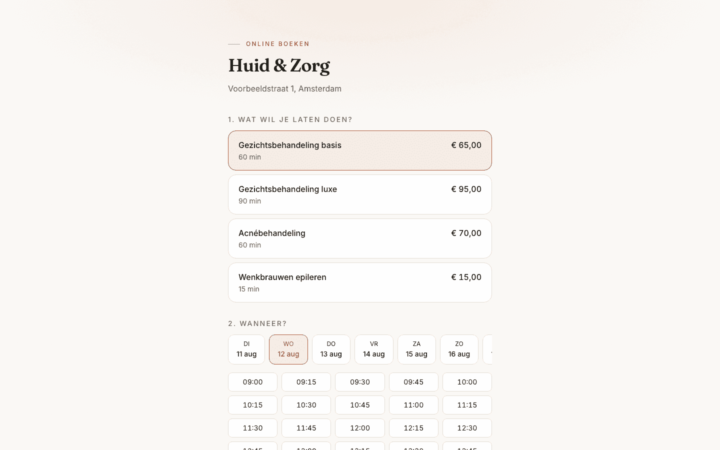 Stap 2: de vrije tijden van de gekozen dag verschijnen.