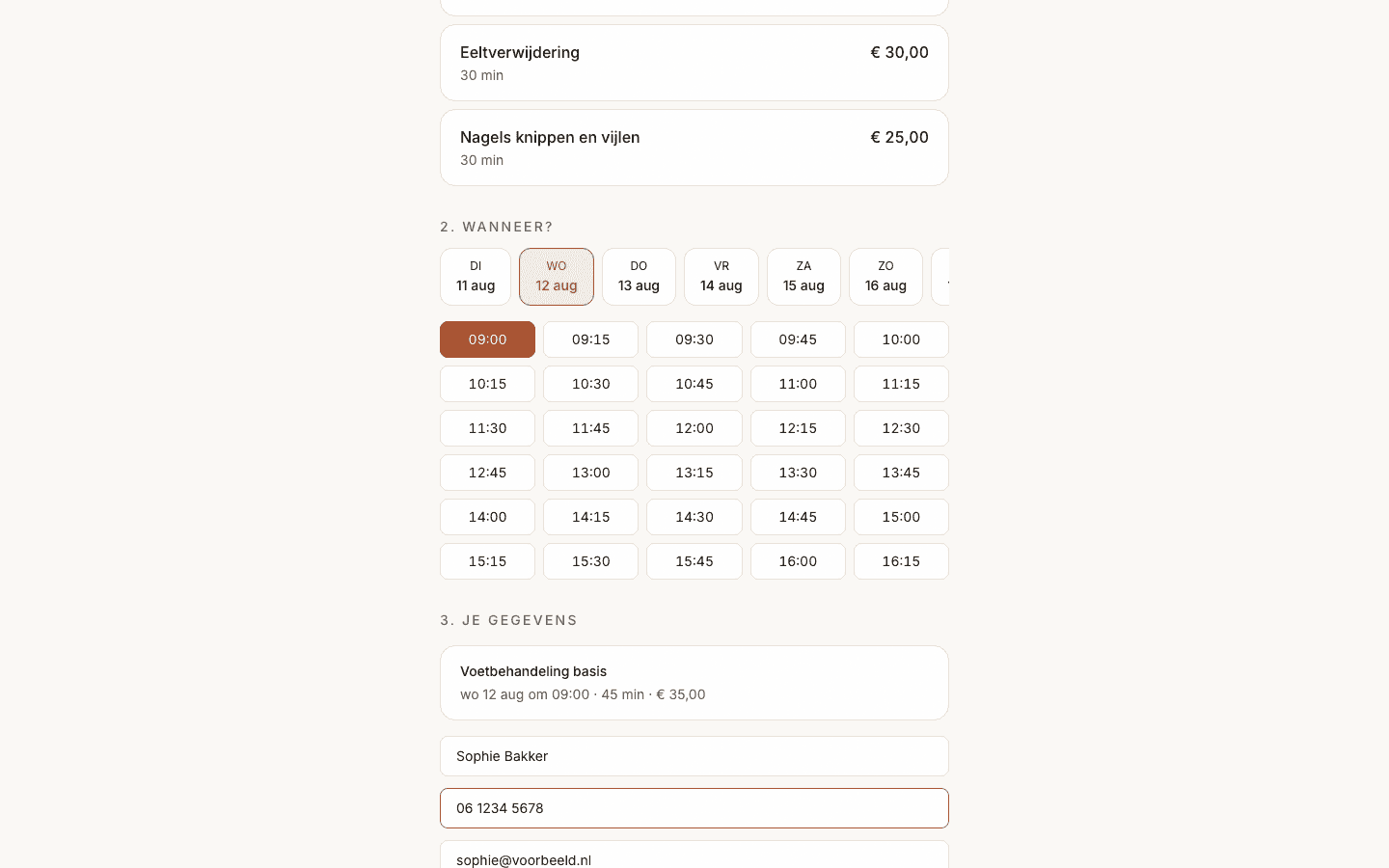 Stap 3: naam, e-mailadres en telefoonnummer invullen.