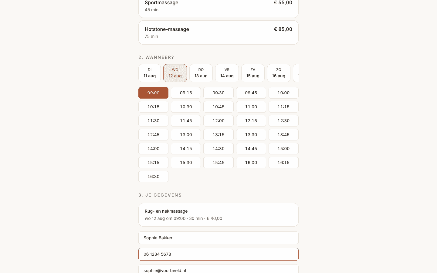 Stap 3: naam, e-mailadres en telefoonnummer invullen.